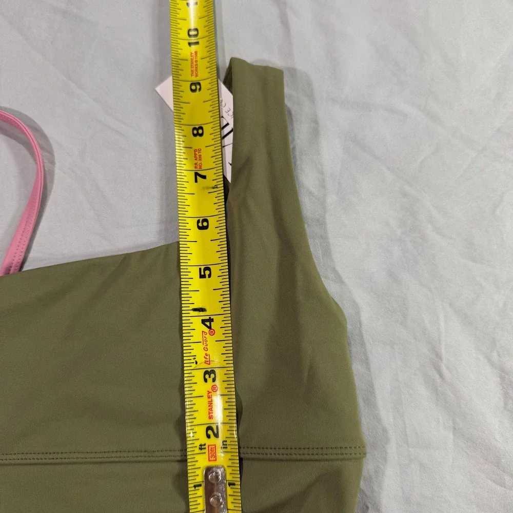 Viella Dance Collection Kids One Shoulder Sports Bra Olive Green Pink Size M NEW